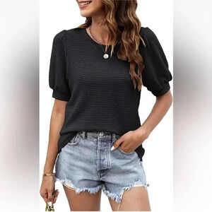 NWT Prettywear Puff Short Sleeve Top Waffle Loose Casual Blouses Sz M